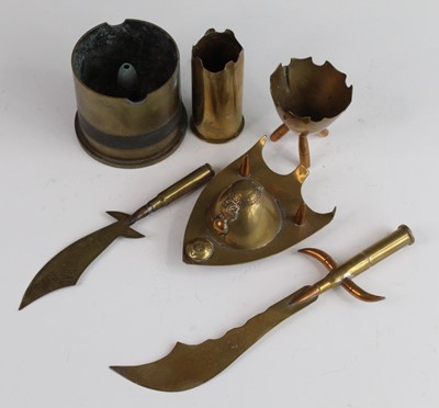 Lot 2466 - A WW I trench art desk stand with Canadian...