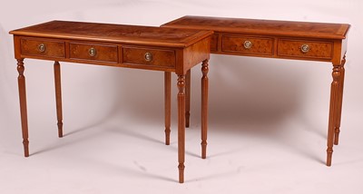 Lot 3344 - A pair of elm and crossbanded three drawer...