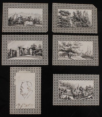Lot 3222 - A collection of six 19th century ink on card...