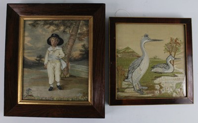 Lot 3220 - Two 19th century silk embroideries with...