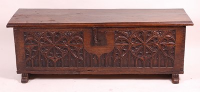 Lot 3397 - An antique joined and heavy planked oak...
