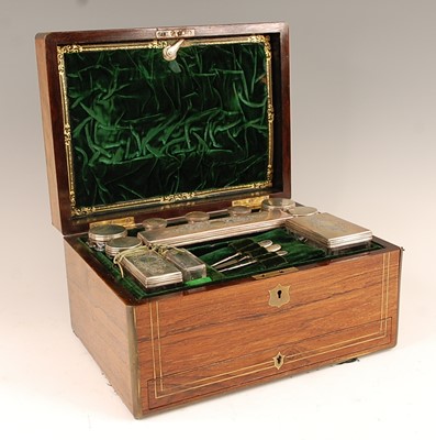 Lot 3081 - A Victorian rosewood and brass bound fitted...