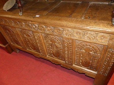 Lot 3399 - A circa 1700 joined oak four panel coffer, on...