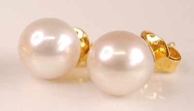 Lot 3093 - A pair of yellow metal and Japanese pearl ear...