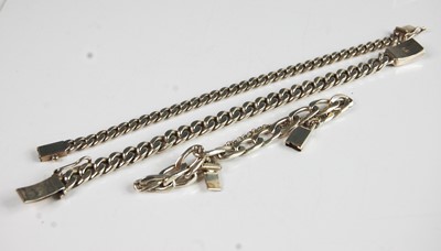 Lot 358 - Three silver bracelets - A filed curb link...