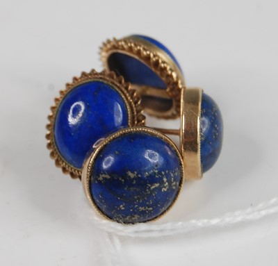 Lot 367 - Two pairs of 9ct yellow gold Lapis earrings -...