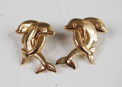 Lot 371 - A pair of yellow metal intertwined dolphin...