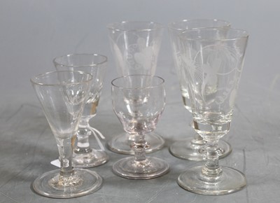 Lot 252 - A near-set of three 19th century ale glasses,...