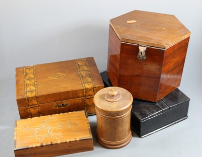 Lot 138 - A Victorian walnut and Tunbridge decorated box,...
