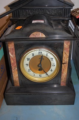 Lot 489 - A late Victorian slate mantel clock, h.34cm;...