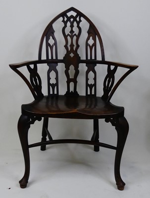 Lot 1385 - A Victorian elm seat and fruitwood Gothic...