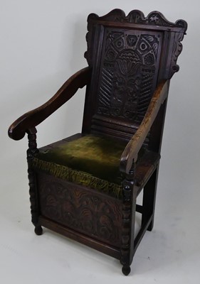 Lot 1387 - An early 18th century joined oak Wainscot...