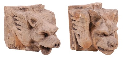 Lot 2442 - A near-pair of architectural limestone corner...