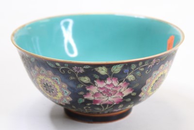 Lot 264 - A Chinese export Famille noir bowl enamel...
