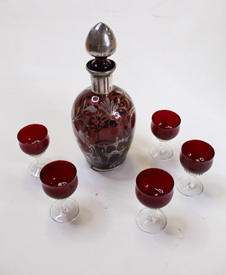 Lot 237 - A 20th century coloured glass cordial set,...
