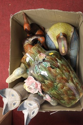 Lot 779 - A box of carved wood ornamental ducks, pair of...