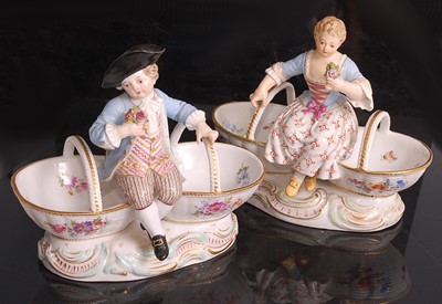 Lot 1018 - A pair of Meissen porcelain table salts,...