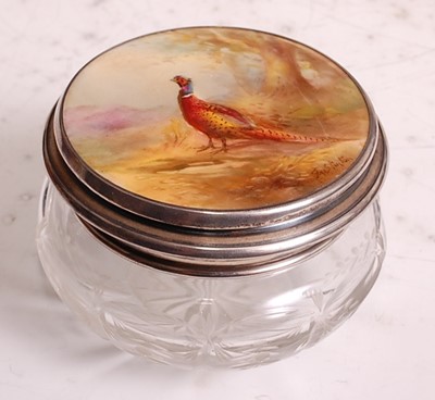 Lot 1022 - A porcelain topped cut glass powder bowl, the...
