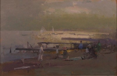 Lot 350 - Fred Cuming (b.1930) - Arcashon, oil on board,...