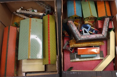 Lot 336 - Two large trays containing Hornby tinplate...