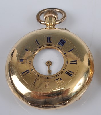 Lot 1161 - A yellow metal half hunter keyless pocket...