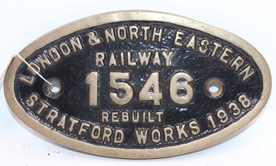 Lot 1 - Original brass LNER Stratford Works Plate 1546,...
