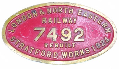 Lot 20 - An original brass ex No.7492 LNER Stratford...
