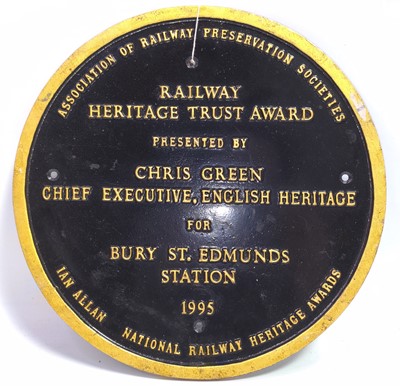 Lot 47 - A cast metal Railway Heritage Trust Award for...