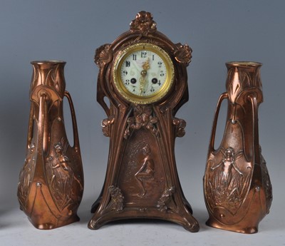 Lot 158 - A French Art Nouveau copper patinated spelter...