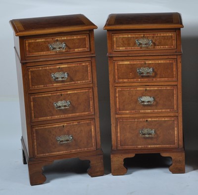 Lot 1391 - A pair of walnut and figured walnut bedside...