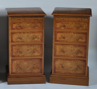 Lot 1392 - A pair of oak and burr oak bedside...