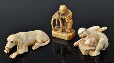 Lot 1243 - A Japanese Meiji period carved ivory netsuke...