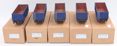 Lot 381 - Five MEA open wagons, blue, individual running...