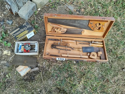 Lot 105 - Wooden Box of Woodworking Tools and Dowling Jig