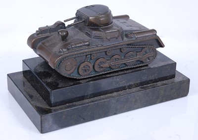 Lot 50 - A bronze model of a Panzer tank with rotating...