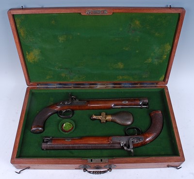 Lot 232 - A cased pair of English percussion pistols by...