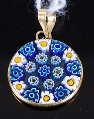 Lot 424 - An 18ct gold and millefiore inset pendant, dia....
