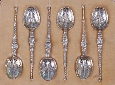 Lot 2148 - A cased set of six early 20th century silver...