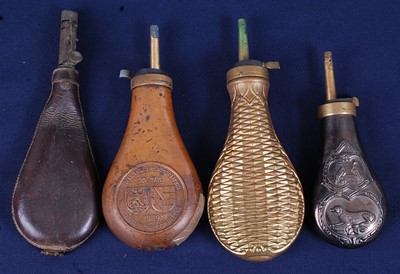 Lot 181 - A 19th century leather shot flask, of typical...