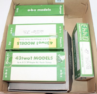 Lot 312 - Seven ABS white metal O gauge wagon kits:...