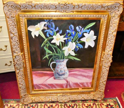 Lot 1012 - John Shead - still life with flowers in a jug,...