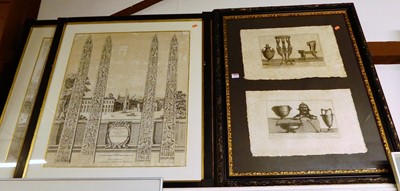 Lot 1017 - After Joannis Blaeu - obelisks, pair, steel...