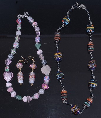 Lot 380 - A Venetian glass barrel bead necklace,...