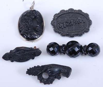 Lot 383 - A Victorian carved jet Mizpah brooch together...