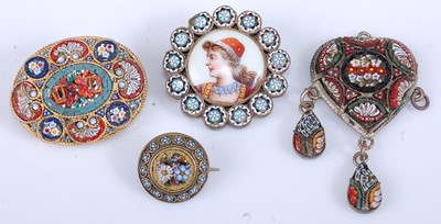 Lot 384 - A gilt metal and micro mosaic oval brooch,...