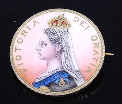 Lot 411 - A Victorian double florin, enamelled to the...