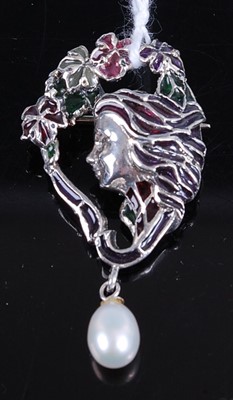Lot 415 - An Art Nouveau style white metal and enamel...