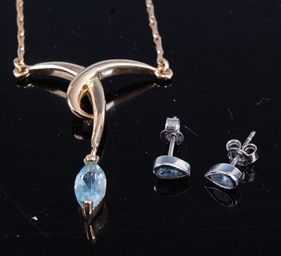 Lot 417 - A pair of 9ct white gold and blue topaz set...