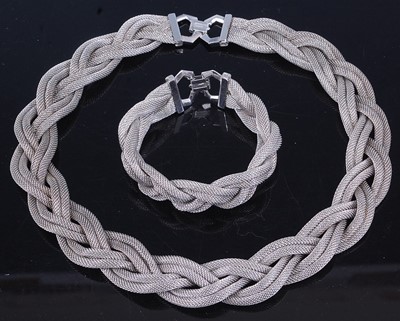 Lot 448 - A modern meshlink metal necklace, with...