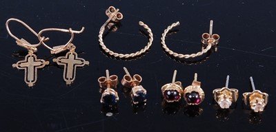 Lot 458 - Assorted yellow metal ear studs, to include a...
